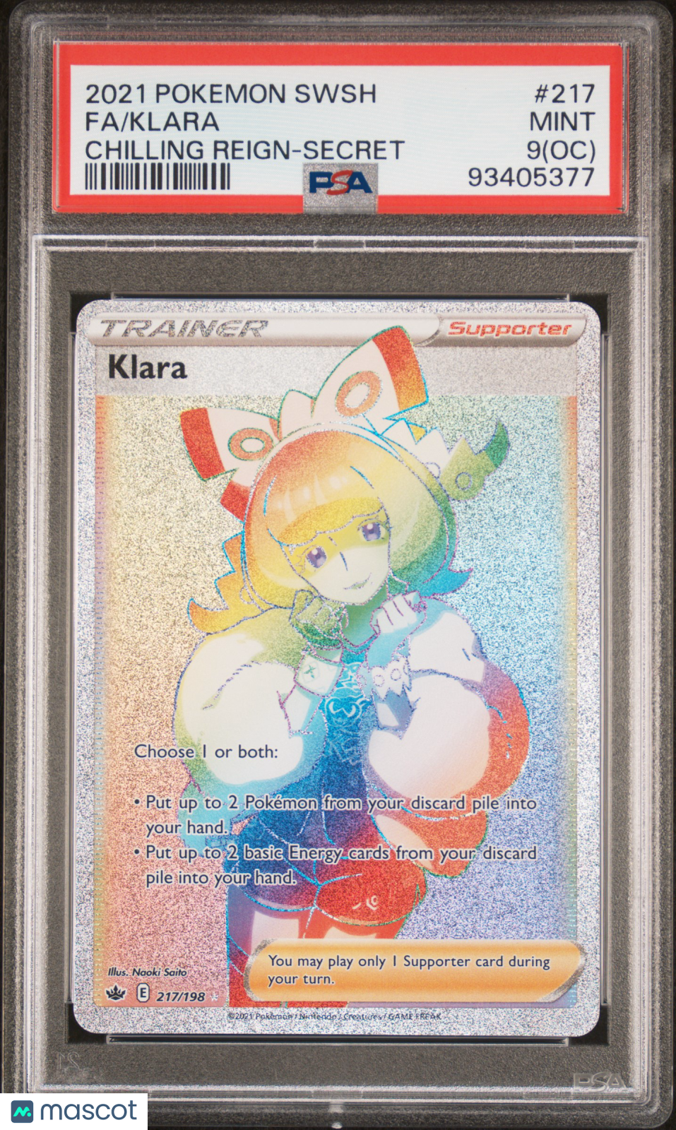 2021 Pokémon Chilling Reign Psa 9 (Oc) Fa/Klara Rainbow #217 1