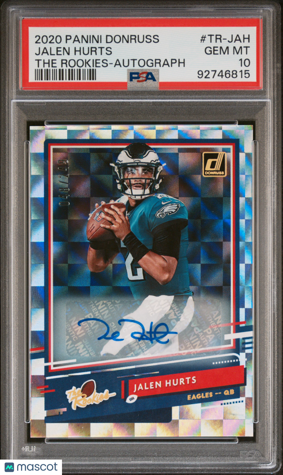 2020 Panini Donruss Football The Rookies Jalen Hurts Auto PSA 10 048/249 