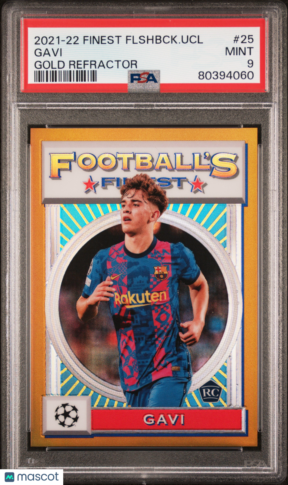 2021-22 Topps Finest Flashbacks UEFA CL Gavi RC Gold Refractor PSA 9 /50 