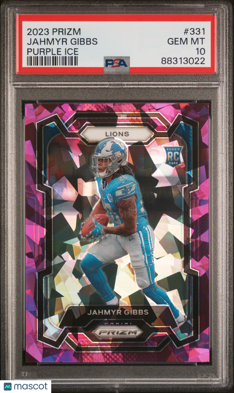 2023 Panini Prizm Football Jahmyr Gibbs RC rookie Purple Ice PSA 10 /225