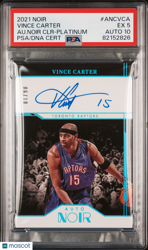 2021 Panini Noir Basketball Vince Carter Clear Platinum Auto PSA 5 06/10 