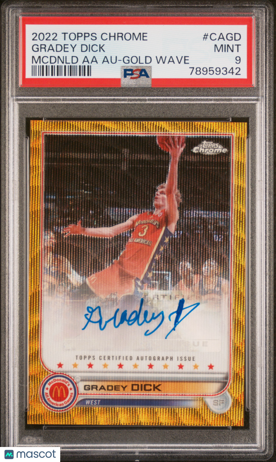 2022 Topps Chrome Mcdonald's All-American Gradey Dick Gold Wave Auto PSA 9 /50