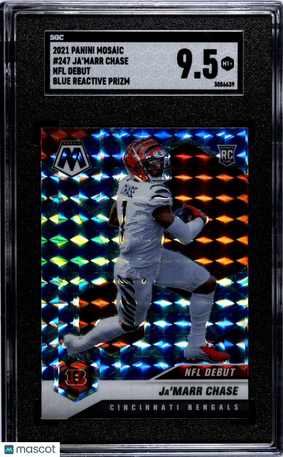 2021 Panini Mosaic Ja'Marr Chase RC Rookie NFL Debut Blue Reactive Prizm SGC 9.5