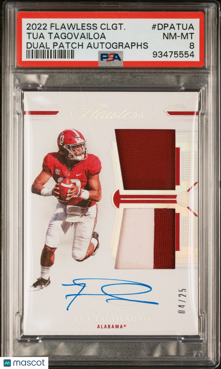 2022 Panini Flawless Collegiate Dual Patch Autographs Tua Tagovailoa PSA 8 /25 