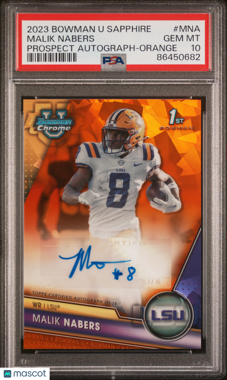 2023 Bowman U Chrome Sapphire Prospect Autograph Malik Nabers PSA 10 Orange /25