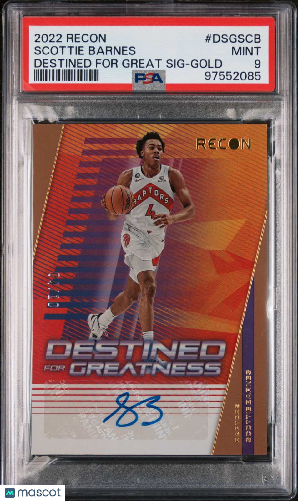 2022 Panini Recon Destined For Greatness Auto Gold Scottie Barnes PSA 9 04/10 