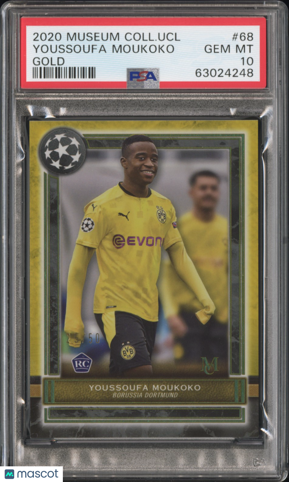 2020 Topps Museum Collection UEFA CL PSA 10 Youssoufa Moukoko RC Gold 25/50 #68 