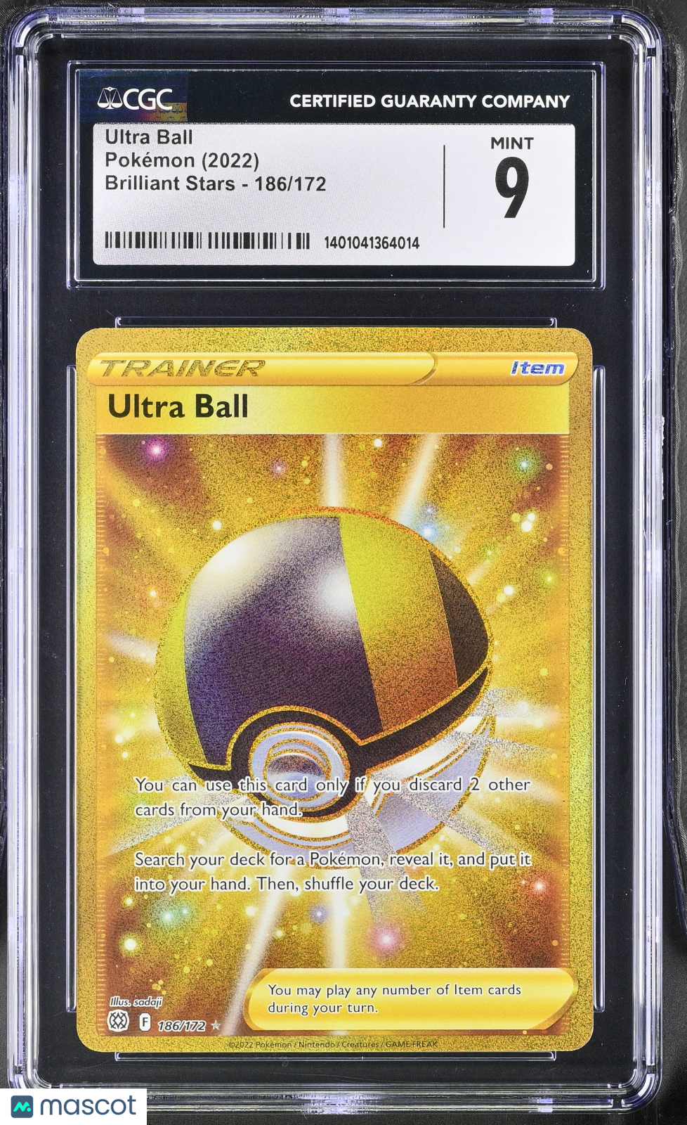 2022 Pokémon Brilliant Stars Cgc 9 Ultra Ball Gold #186/172 English 1