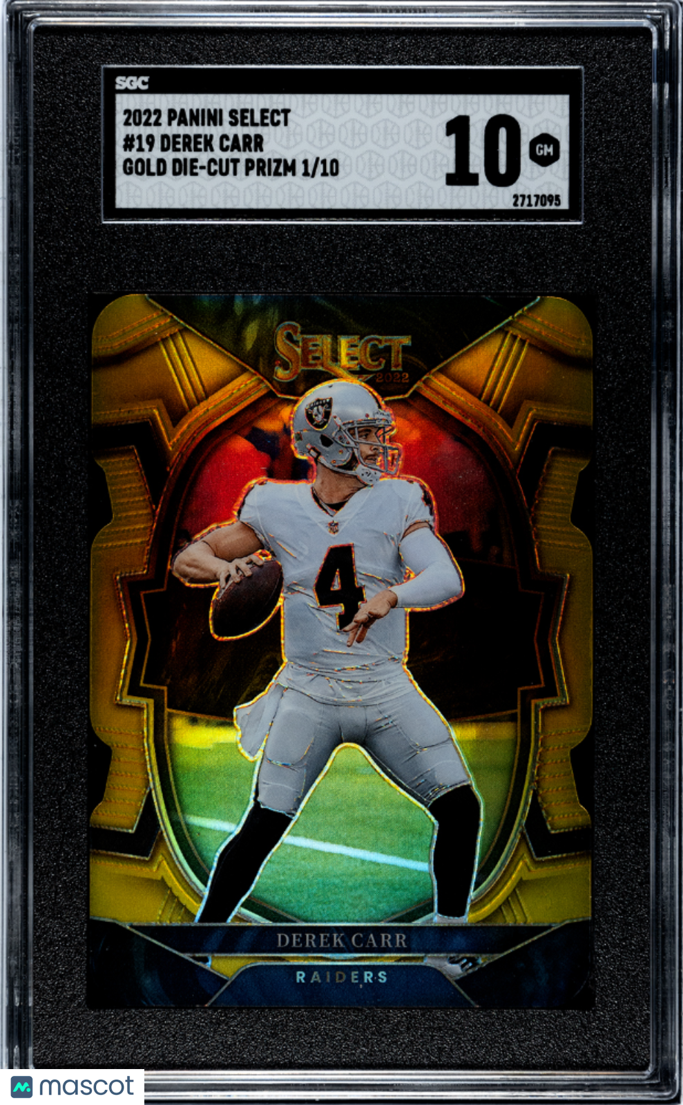 2022 Panini Select Football Derek Carr Gold Die-Cut Prizm SGC 10 01/10 #19