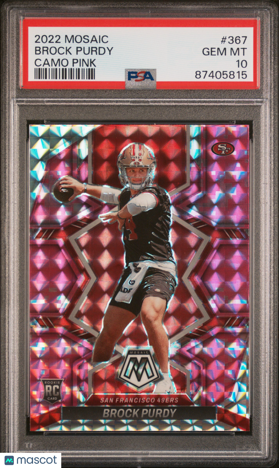 2022 Panini Mosaic Camo Pink Brock Purdy RC #367 PSA 10 