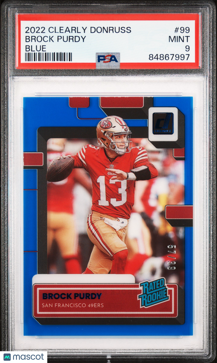 2022 Panini Clearly Donruss Brock Purdy Rated Rookie Blue PSA 9 /99 #99 