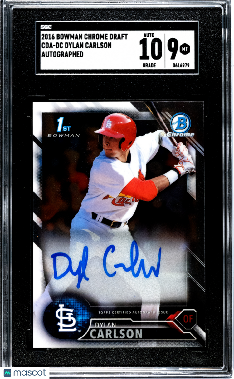 2016 1st Bowman Chrome Draft SGC 9 Dylan Carlson Autograph #CDA-DC 