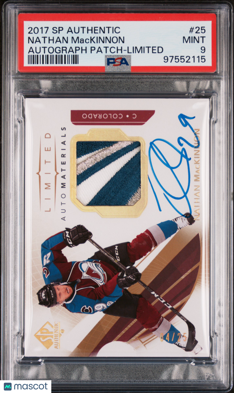 2017 SP Authentic Hockey Nathan Mackinnon Limited Auto Materials PSA 9 /25 #25 