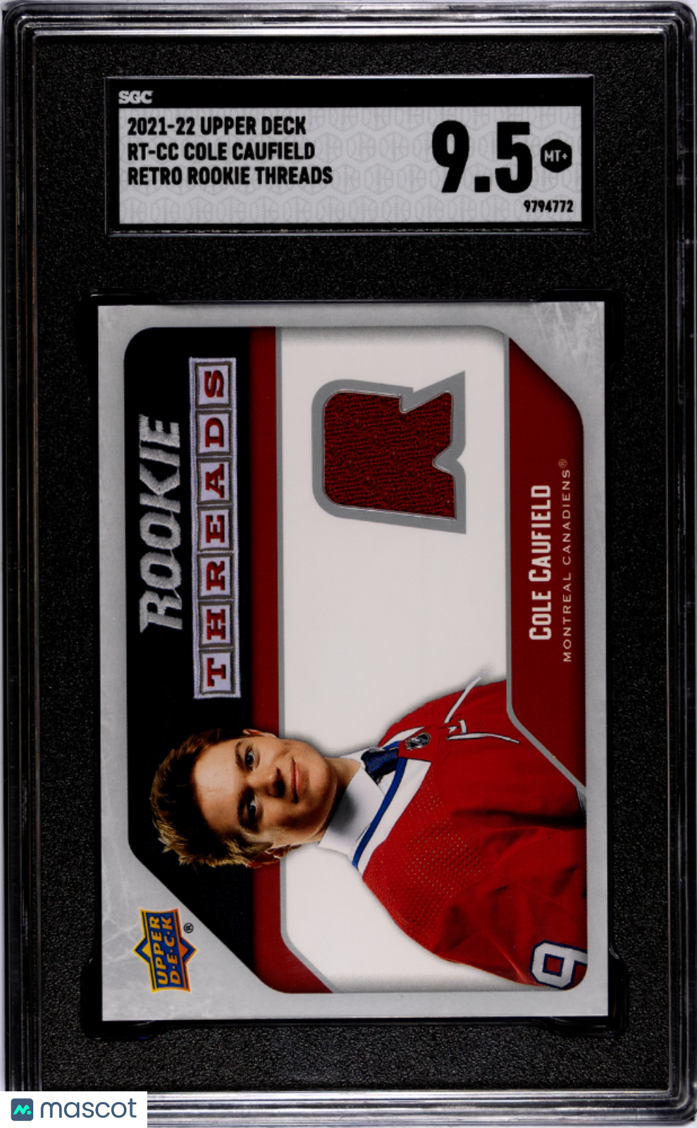 2021-22 Upper Deck Series 2 Hockey Cole Caufield Retro Rookie Threads SGC 9.5 