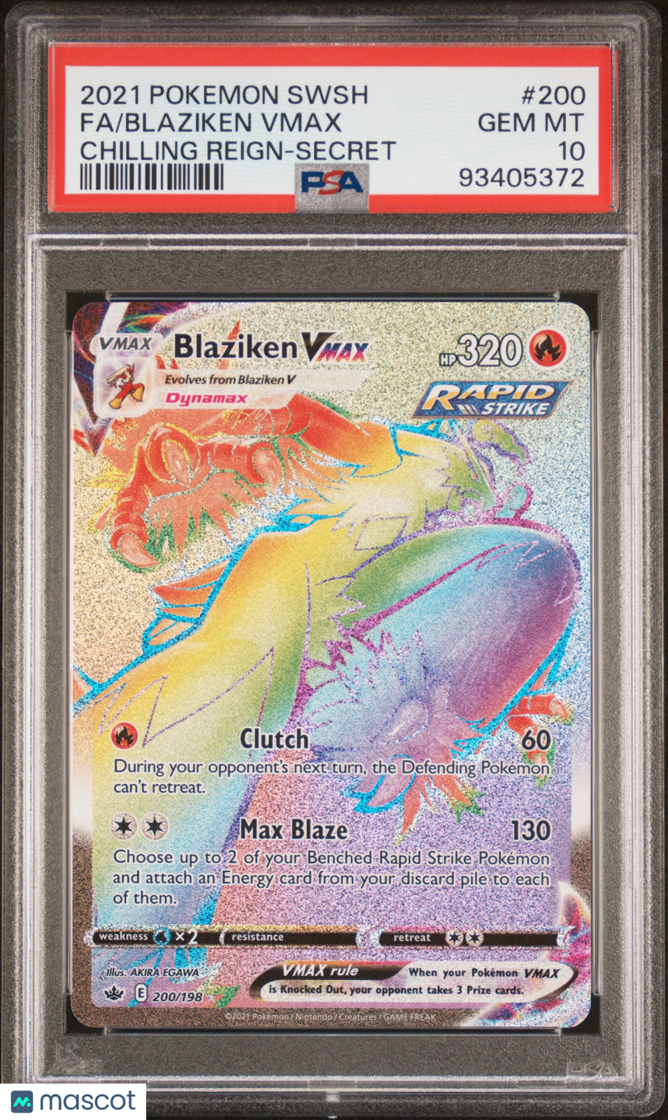 2021 Pokémon SWSH Chilling Reign FA/Blaziken Vmax #200 -Secret PSA 10