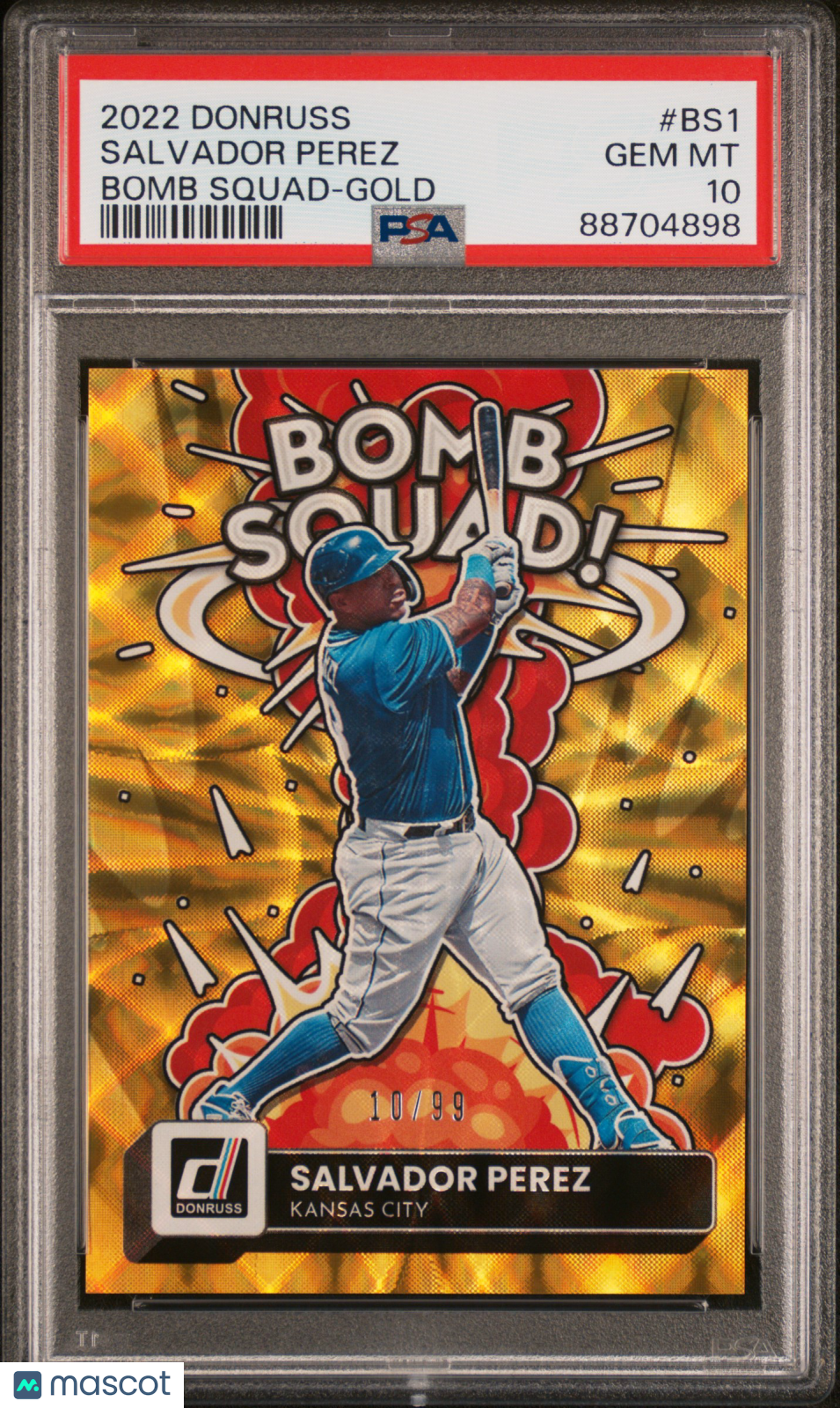 2022 Panini Donruss Baseball Bomb Squad Gold Salvador Perez PSA 10 10/99 