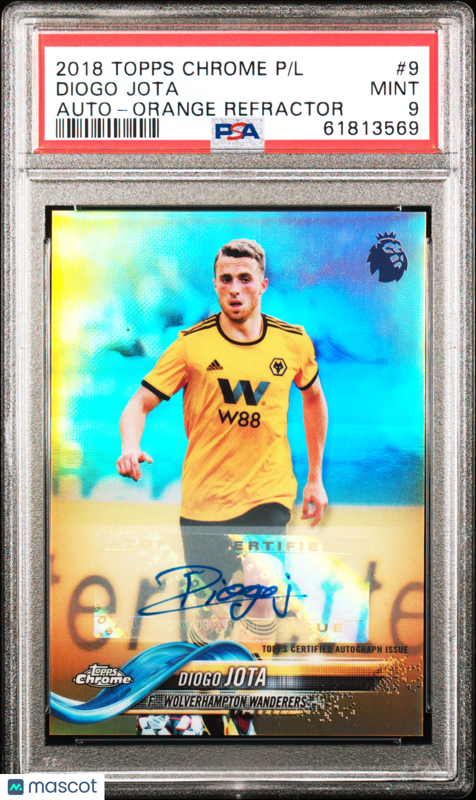 2018 Topps Chrome Premier League Diogo Jota Orange Refractor Auto PSA 9 /25 