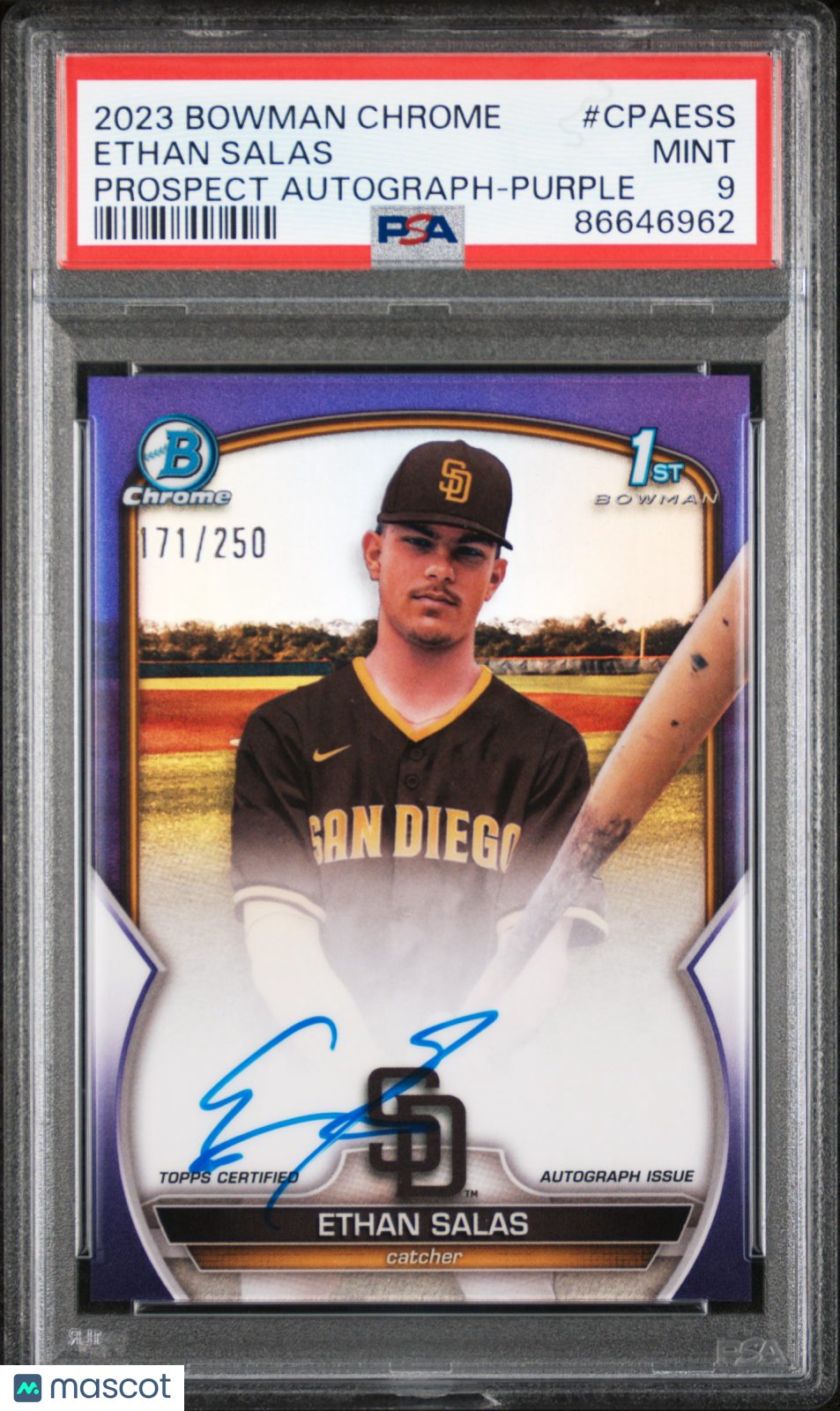 2023 1st Bowman Chrome Prospect Autographs Purple Ethan Salas PSA 9 /250 