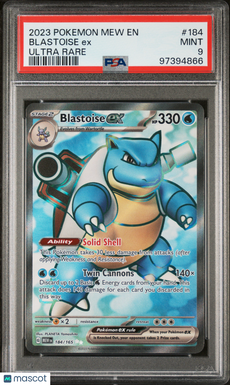 2023 Pokémon 151 Blastoise EX #184 Ultra Rare PSA 9