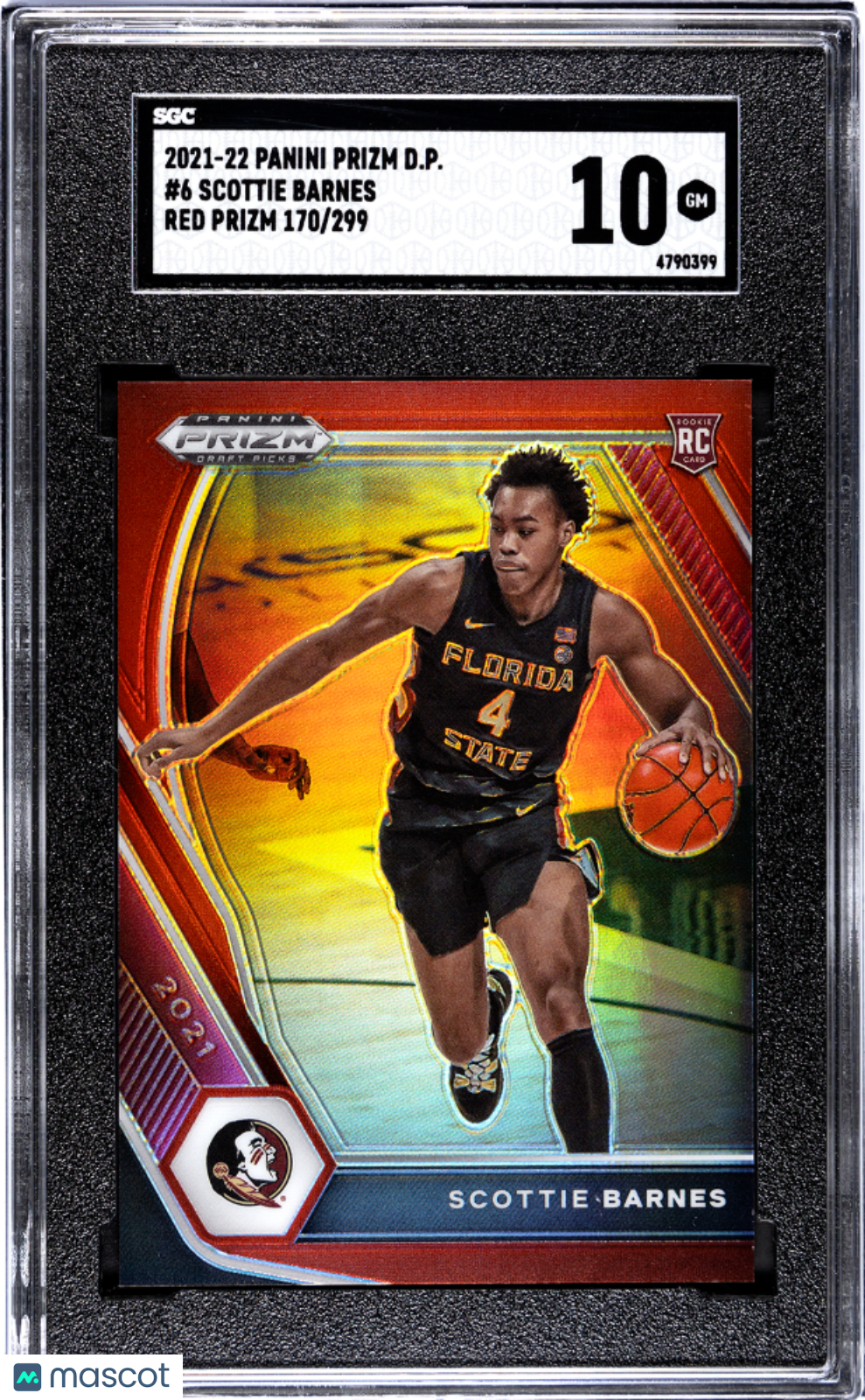 2021-22 Panini Prizm Draft Picks Scottie Barnes RC Red Prizm SGC 10 170/299 