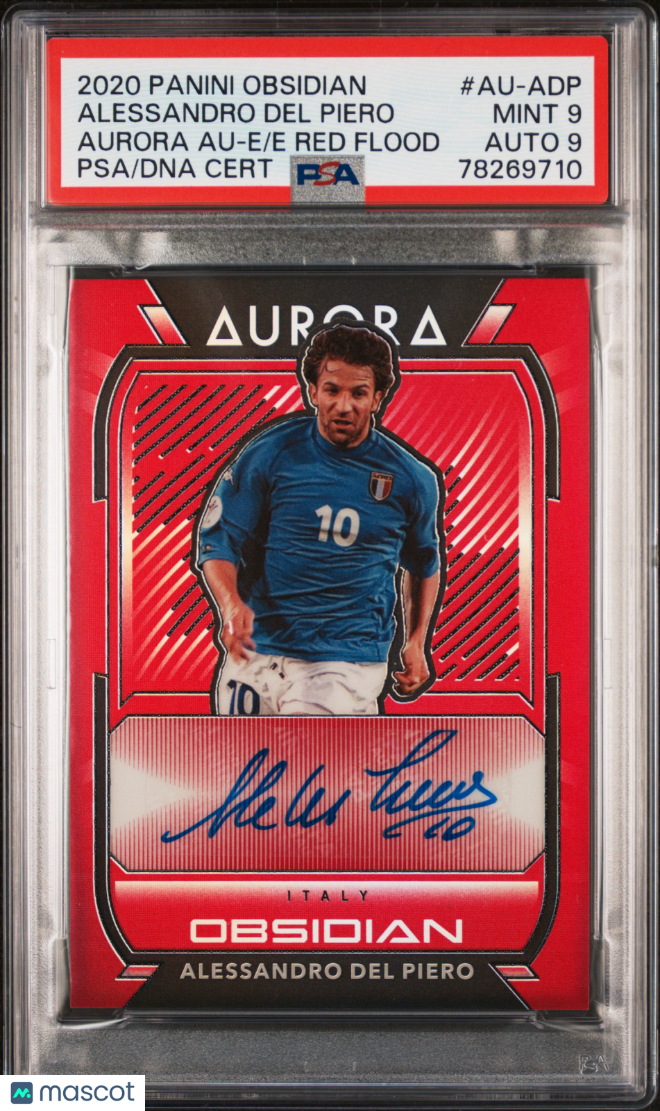 2020 Panini Obsidian Aurora Autographs Alessandro Del Piero Red Flood PSA 9 /44 