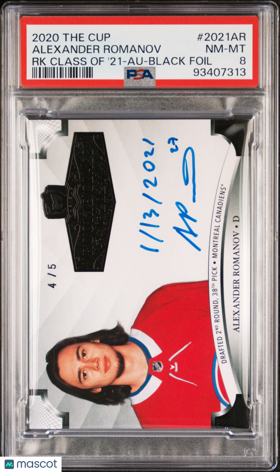 2020 Upper Deck The Cup PSA 8 Alexander Romanov Rookie Auto Black Foil 4/5