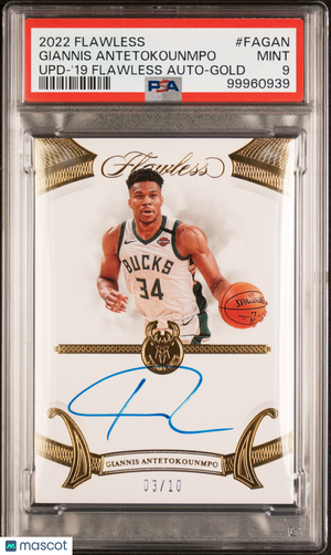 2022 Panini Flawless Update Giannis Antetokounmpo Gold Foil Auto PSA 9 03/10 