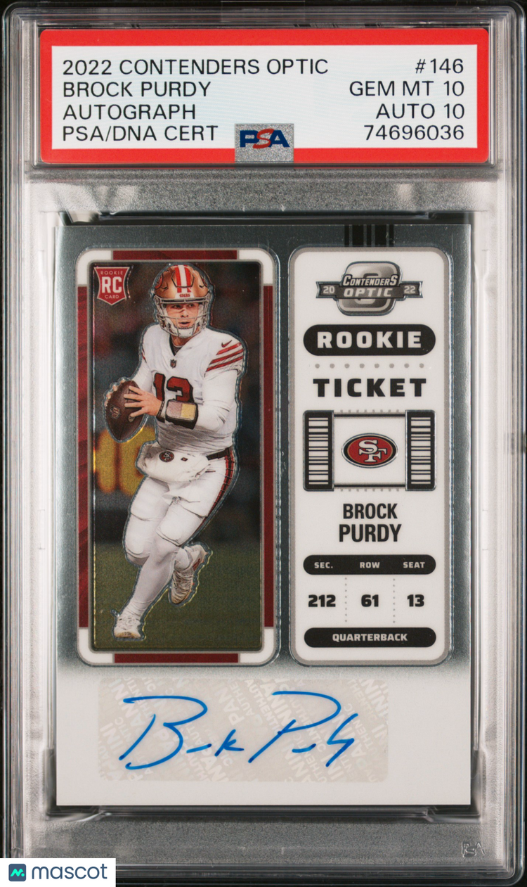 2022 Panini Contenders Optic Rookie Ticket Auto Brock Purdy PSA 10 #146 