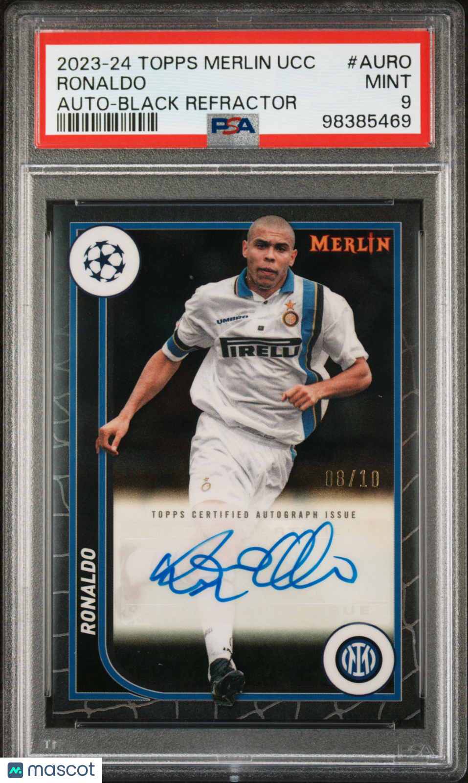 2023-24 Topps Merlin UEFA CC Auto Ronaldo Black Refractor PSA 9 08/10 