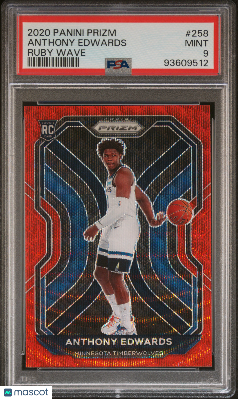 2020 Panini Prizm Basketball Anthony Edwards RC Rookie Ruby Wave Prizm PSA 9