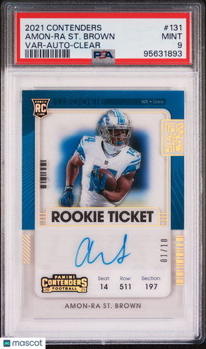 2021 Panini Contenders Amon-Ra ST. Brown Clear Rookie Ticket Auto PSA 9 01/10 