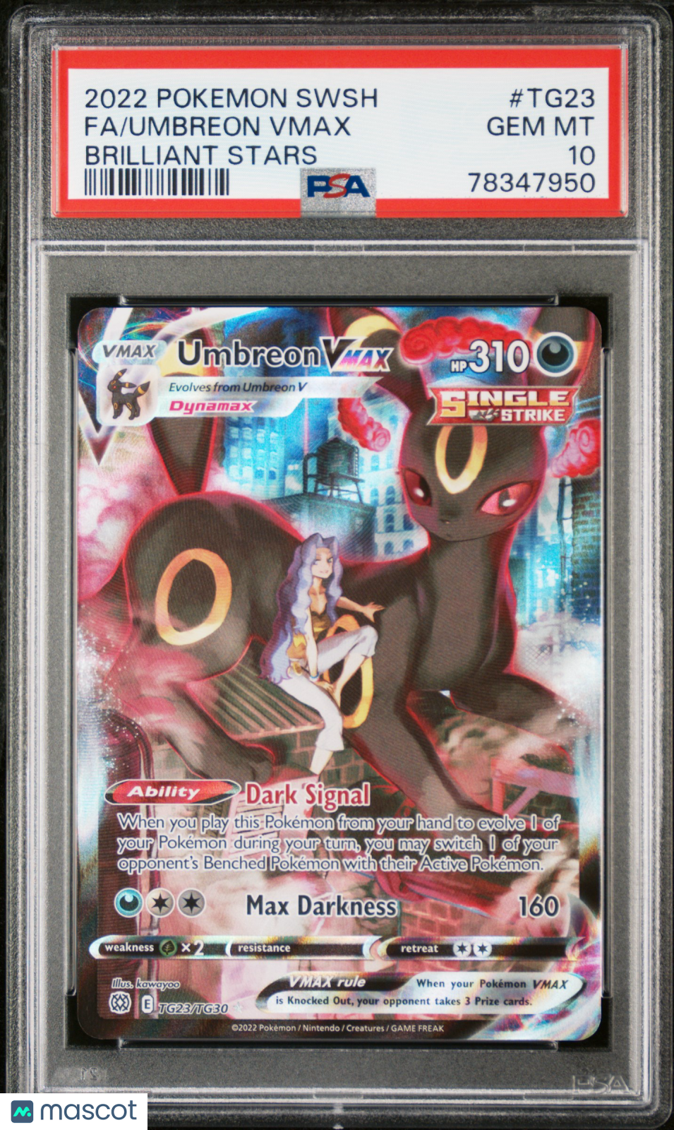 2022 Pokémon Brilliant Stars Umbreon Vmax Fa #TG23 PSA 10