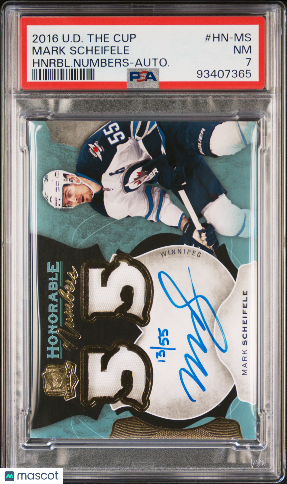 2016 Upper Deck The Cup PSA 7 Mark Scheifele Honorable Numbers Auto 13/55