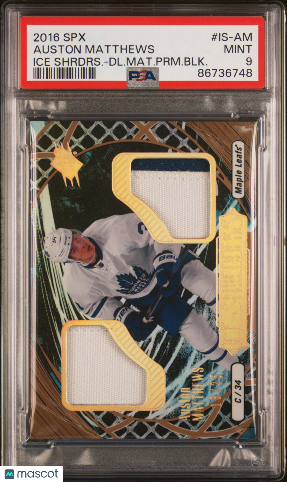 2016-17 SPX Hockey Ice Shredders Auston Matthews Dual Materials Patch PSA 9 /25 