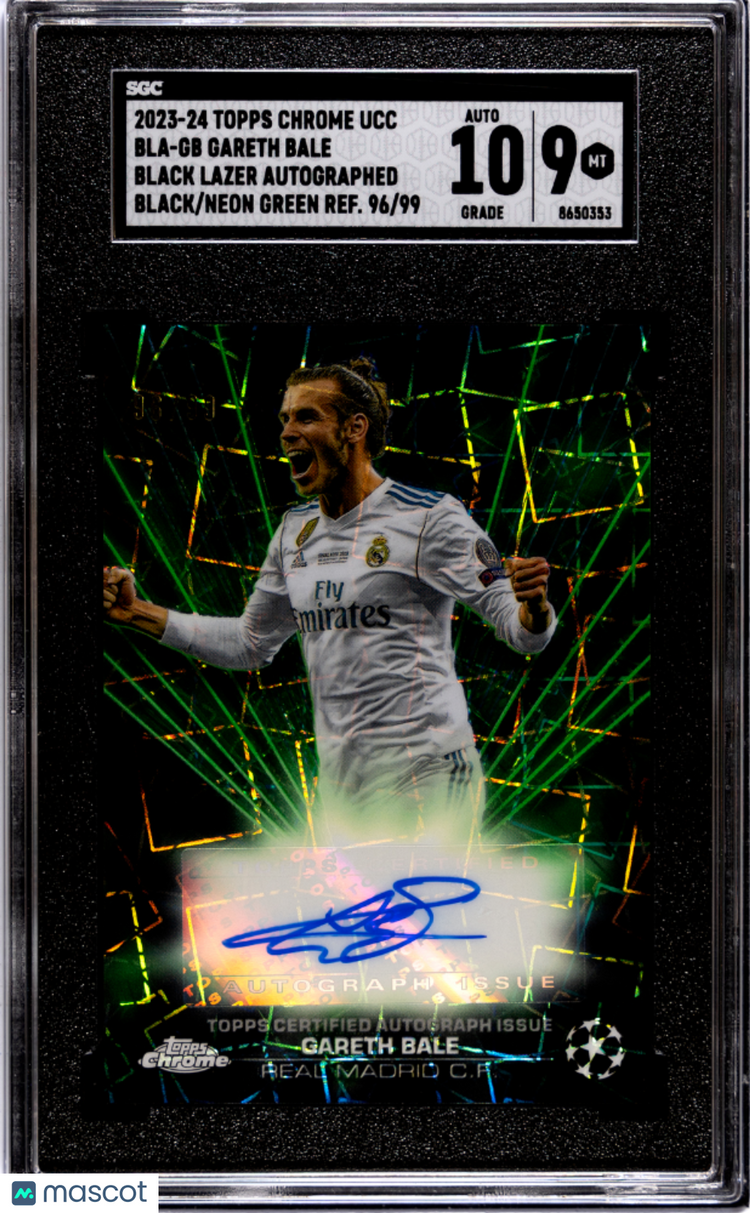 2023 Topps Chrome UCC Gareth Bale Black Lazer Neon GreenRefractor Auto SGC 9 /99 