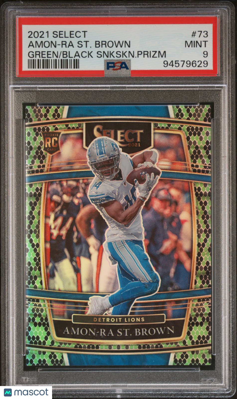 2021 Select Football Amon-Ra St. Brown RC Green/Black Snake Skin PSA 9 2/2 