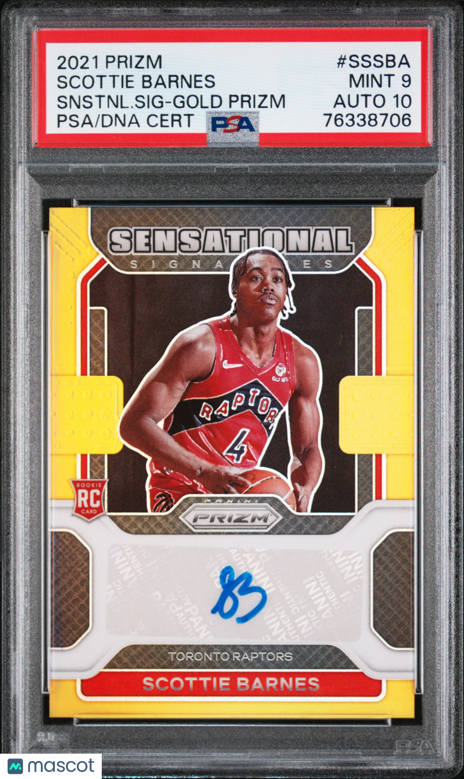 2021 Panini Prizm Sensational Signatures-Gold Scottie Barnes Rookie PSA 9 10/10 