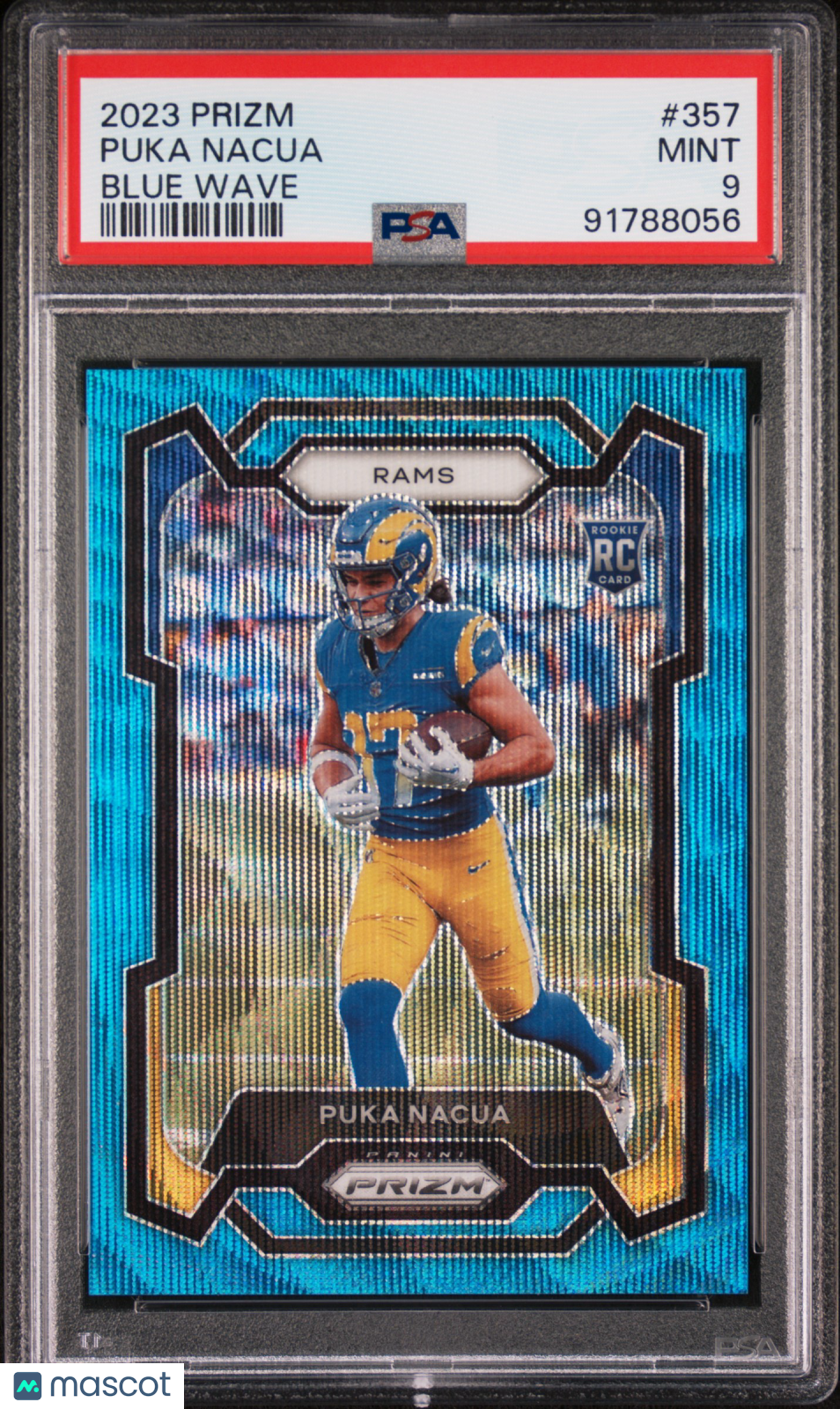 2023 Panini Prizm Football Puka Nacua RC Blue Wave Prizm PSA 9 147/199 #357 