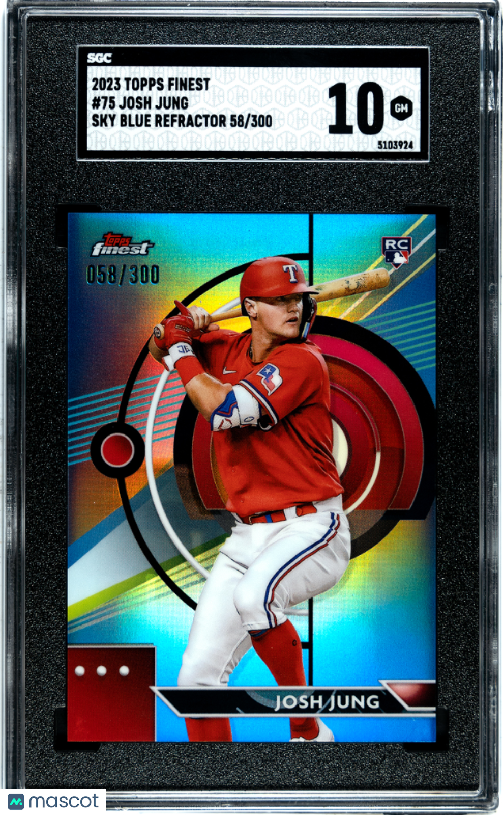 2023 Topps Finest Baseball Josh Jung RC Rookie Sky Blue Refractor SGC 10 /300 