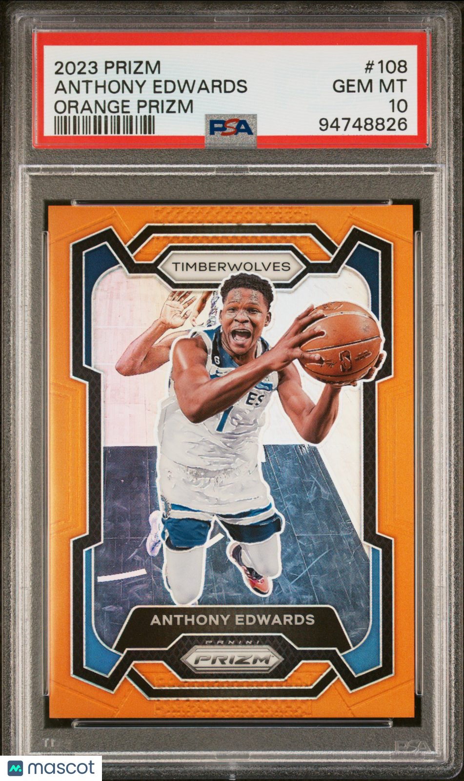 2023 Panini Prizm PSA 10 Anthony Edwards Orange Prizm 45/49 #108 