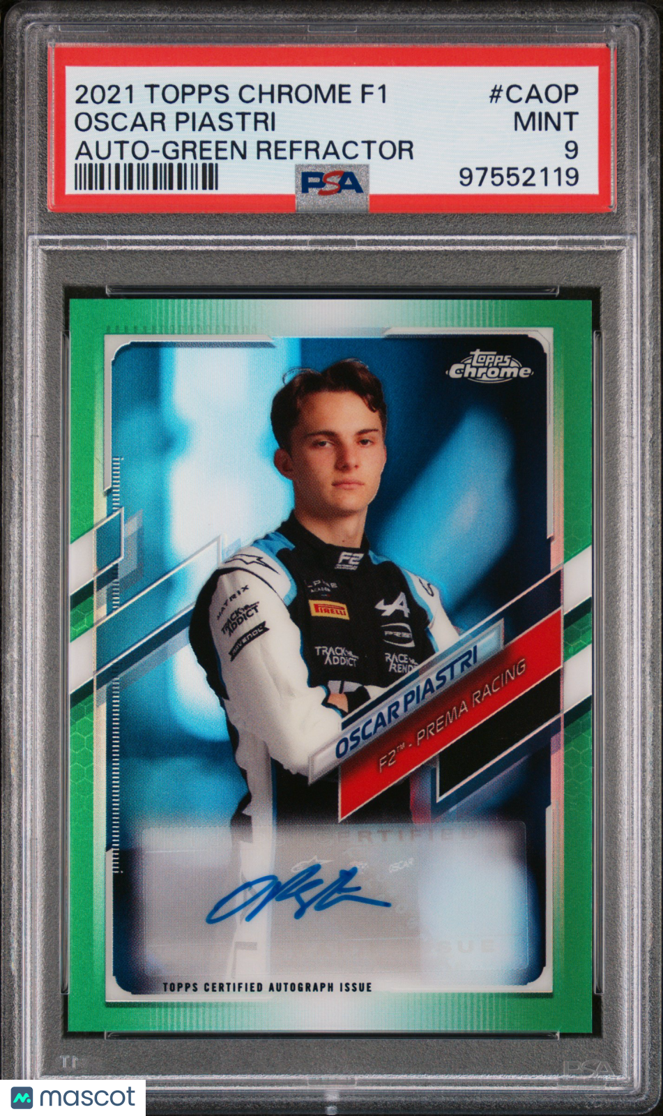 2021 Topps Chrome Formula 1 Green Refractor Auto Oscar Piastri PSA 9 37/99 