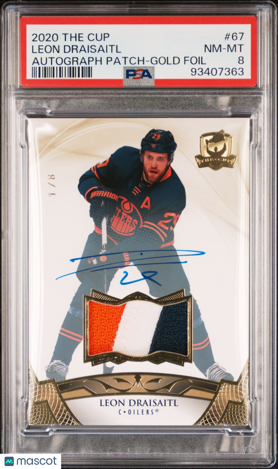 2020-2021 UD The Cup PSA 8 Leon Draisaitl Gold Foil Patch Autograph 1/8 (CG)