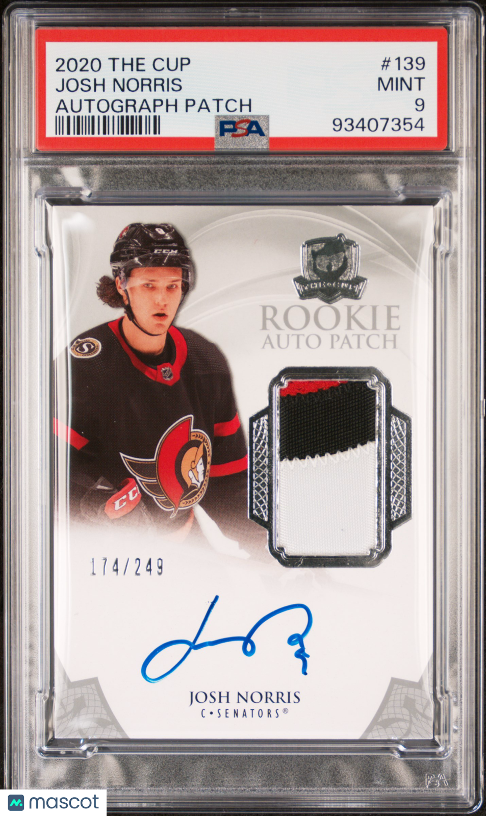 2020-2021 UD The Cup PSA 9 Josh Norris Rookie Patch Autograph 174/249