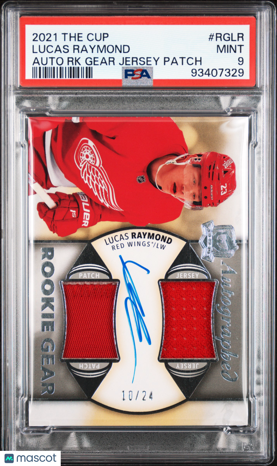 2021 UD The Cup PSA 9 Lucas Raymond Rookie Dual Jersey Patch Auto 10/24