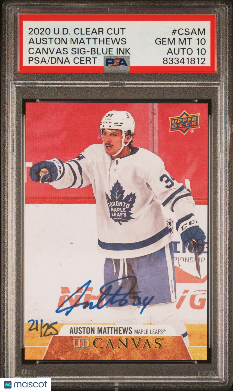 2020-21 UD Clear Cut Canvas Signatures Auston Matthews PSA 10 21/25 #CS-AM