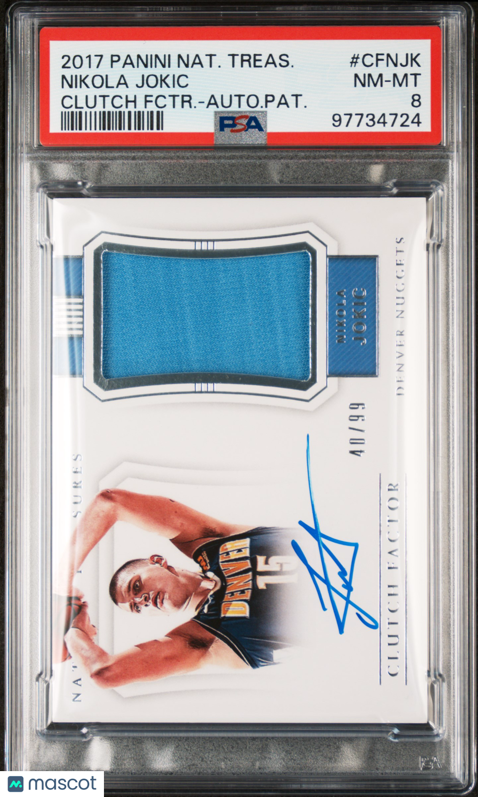 2017 Panini National Treasures Clutch Factor PSA 8 Nikola Jokic Patch Auto 40/99 