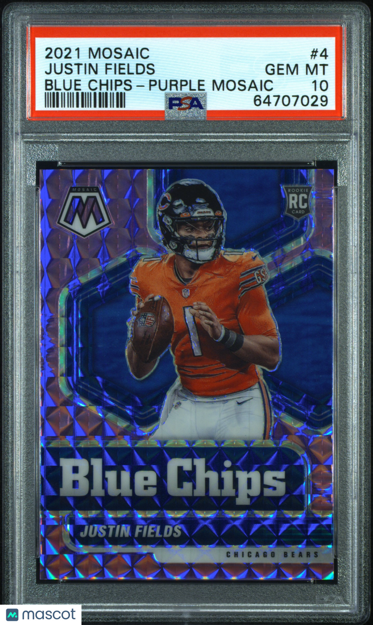 2021 Panini Mosaic Blue Chips PSA 10 Justin Fields RC Purple Mosaic 34/49 #4 