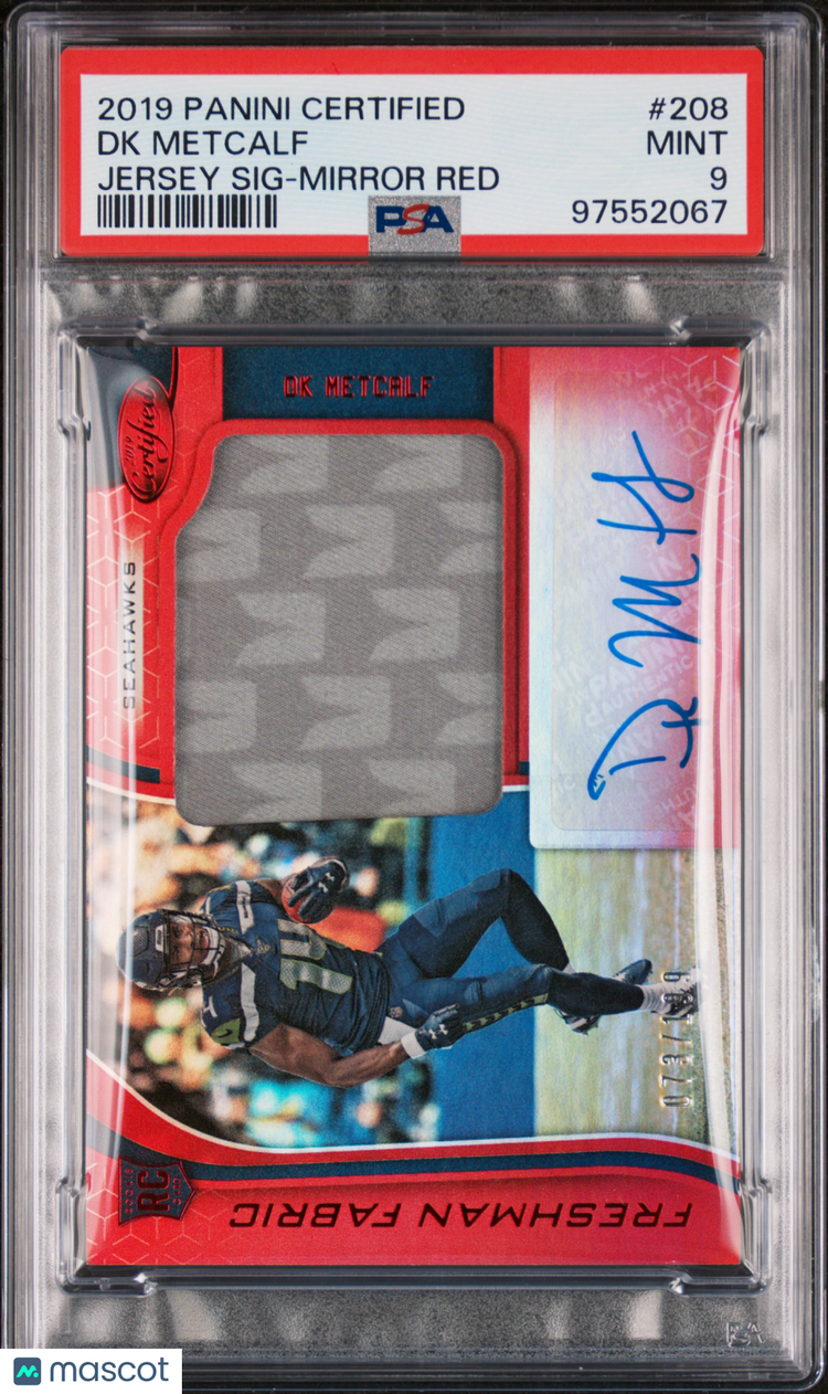 2019 Panini Certified Football DK Metcalf RC Jersey Auto Mirror Red PSA 9 /199 