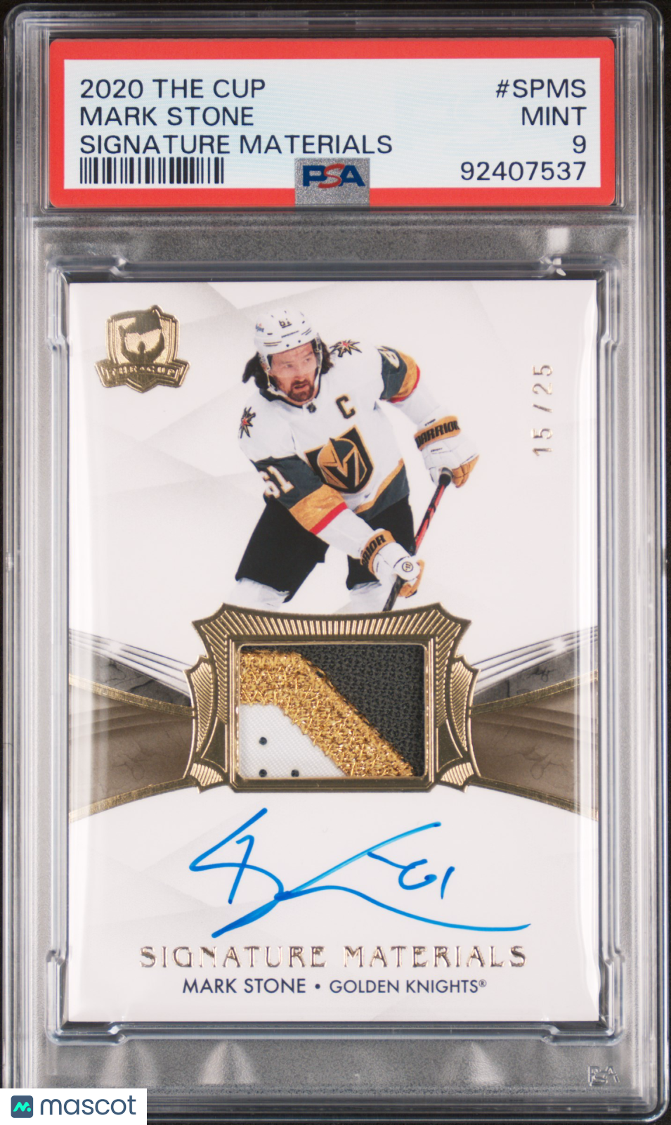 2020-21 UD The Cup PSA 9 Mark Stone Signature Materials 15/25 #SP-MS