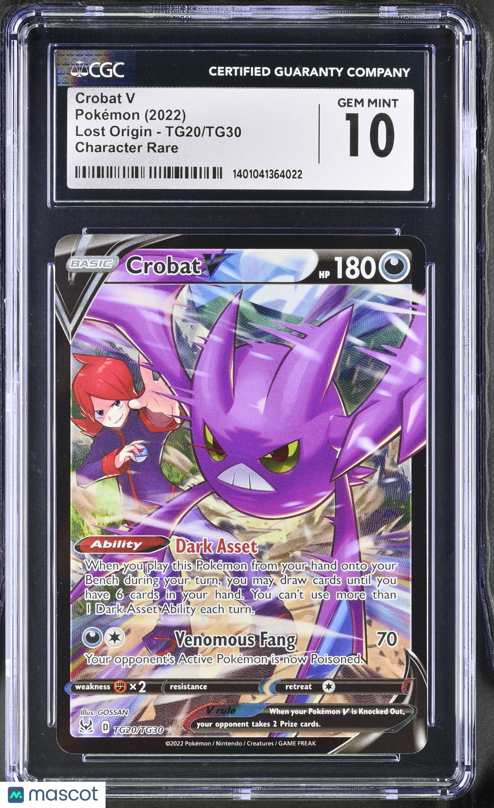 2022 Pokémon Lost Origin Cgc 10 Crobat V Character Rare #Tg20/Tg30 1